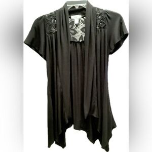 Black Cardigan Blouse with Patterned Detail